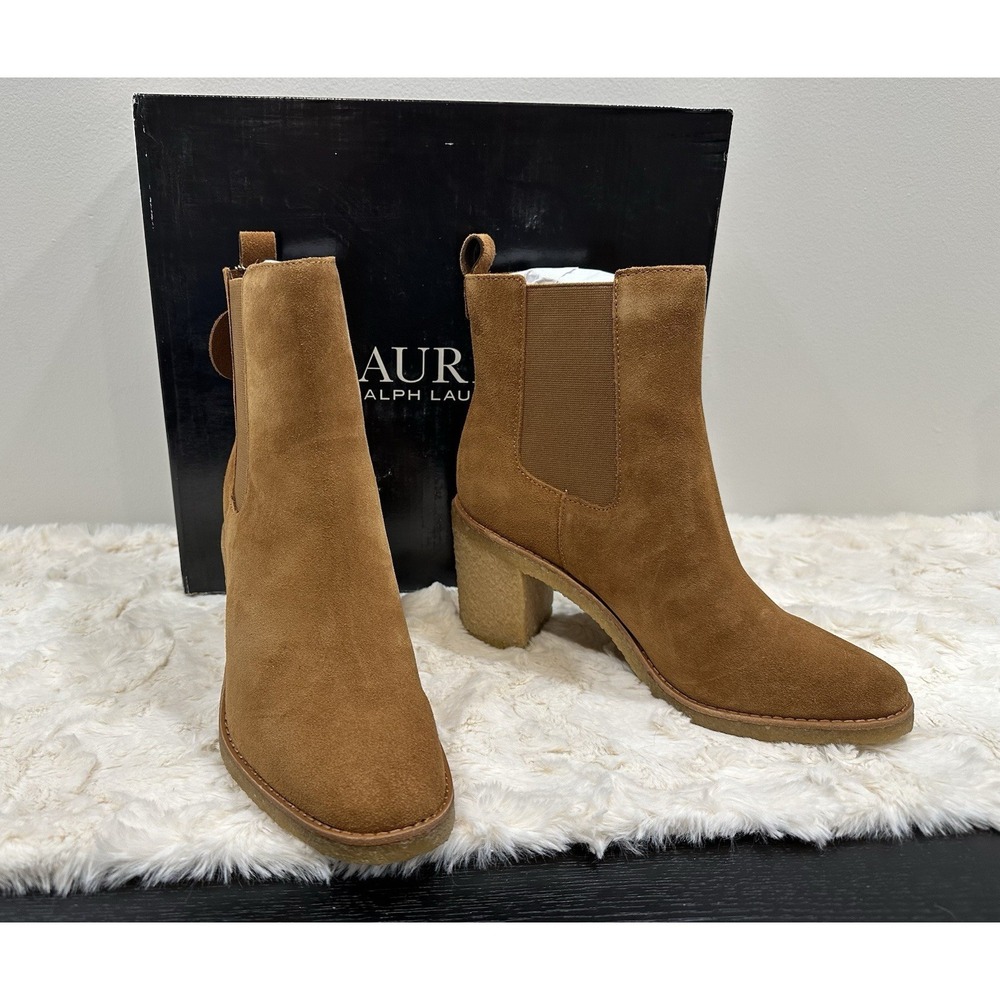 Lauren Ralph Lauren Women's Marianna Pull-On Dress Booties, Brown Suede 8.5  NEW